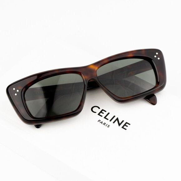 NEW Celine CL40259I 52N Havana Green Rectangle Unisex Sunglasses CL 40259I - Picture 1 of 12